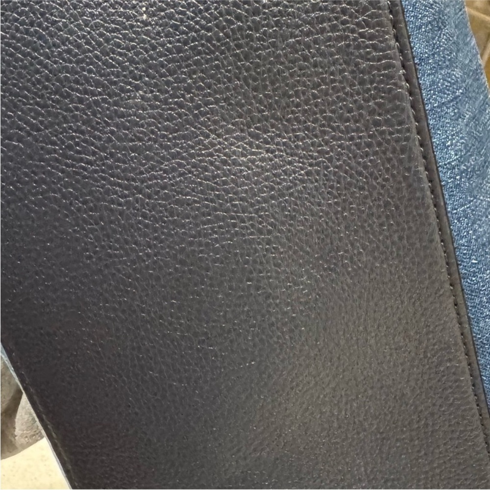 Coach Blue Denim Tote with Navy Leather Trim and Gold Hardware - Picture 11 of 16